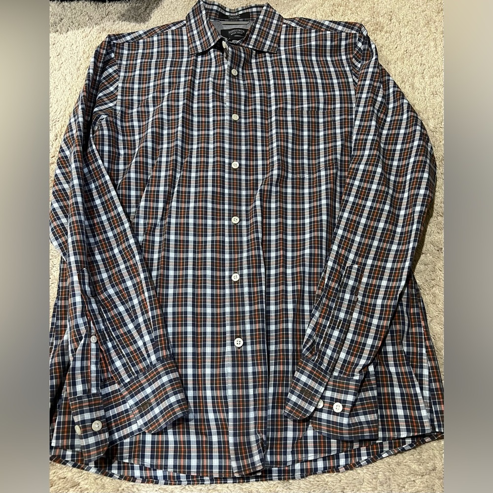 Men’s Nordstrom Large Red/Blue/Orange/White Plaid Long Sleeve Button Down Shirt